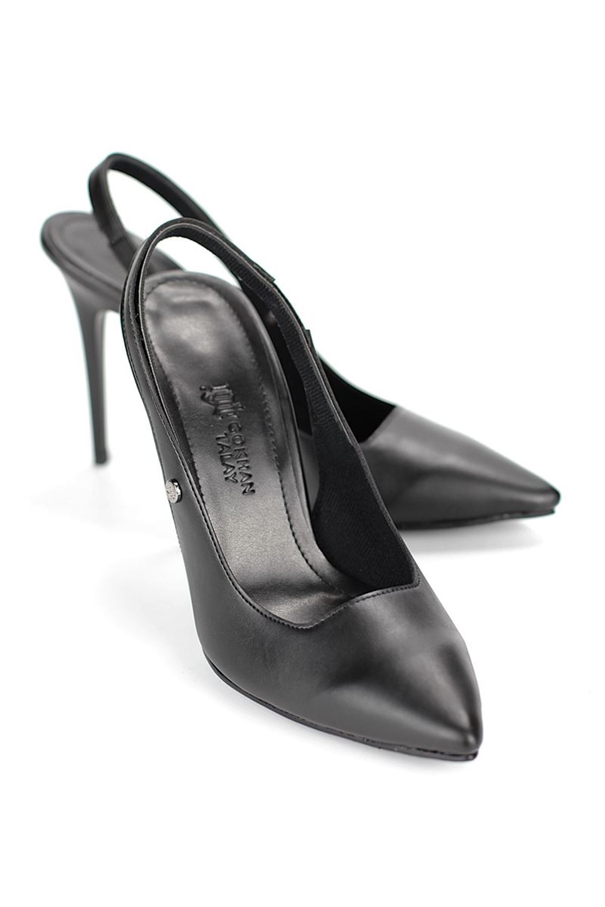 Gökhan Talay Zerina Siyah Cilt Esnek Yumuşak Kaymaz Taban İnce Topuklu (11cm) Kadın Stiletto