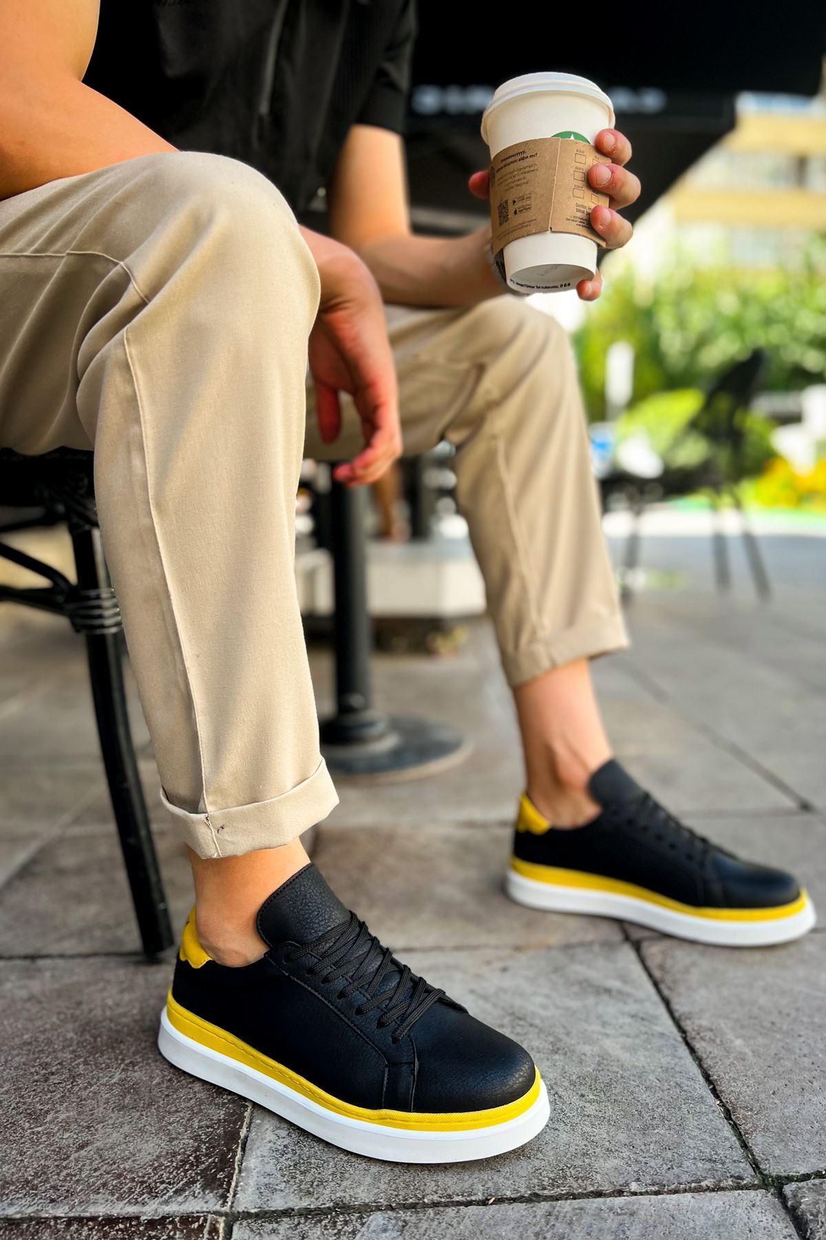 MN979 - Santoni GBT Spor Erkek Ayakkabı SIYAH/SARI