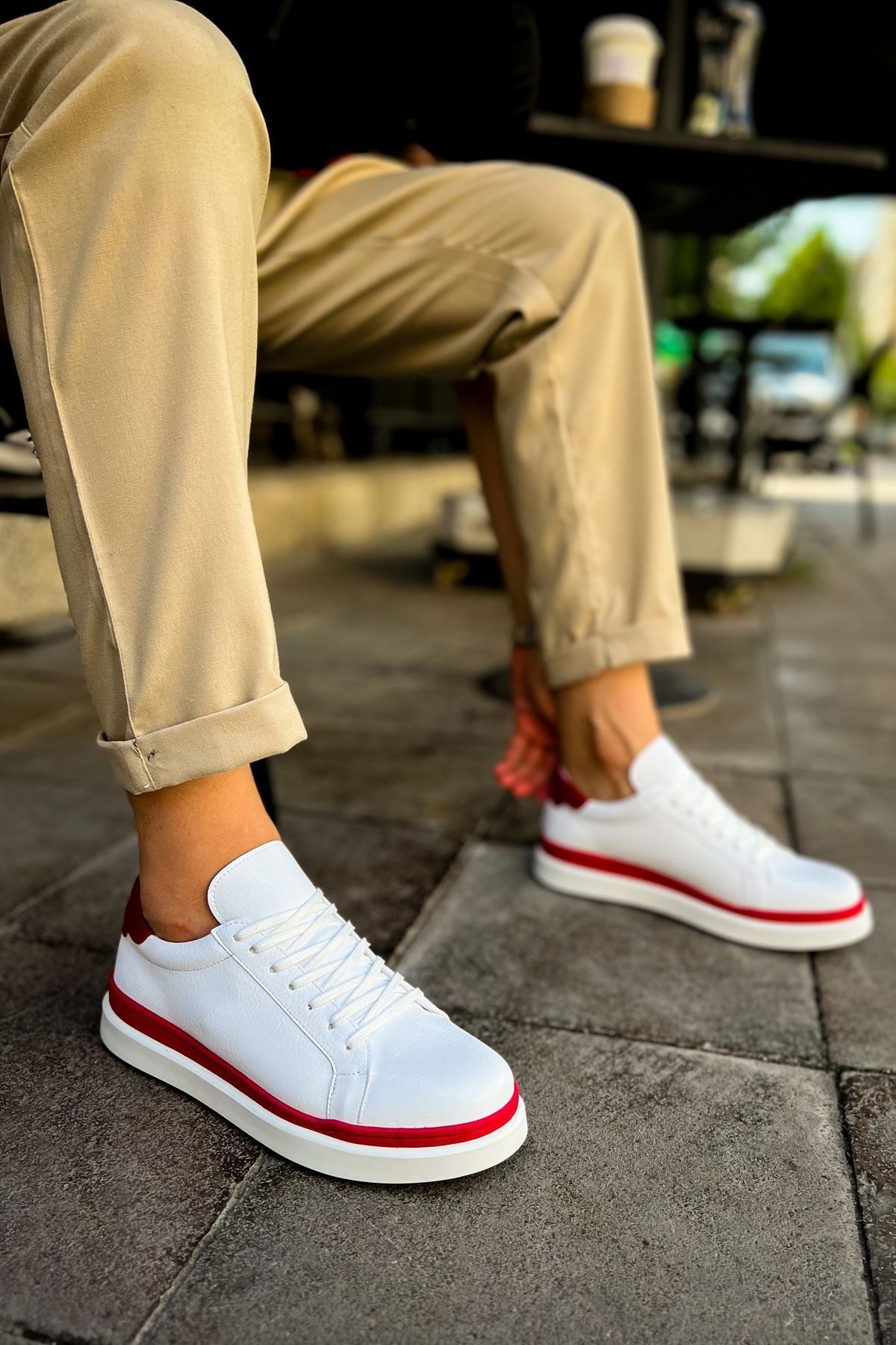MN979 - Santoni GBT Spor Erkek Ayakkabı BEYAZ/KIRMIZI