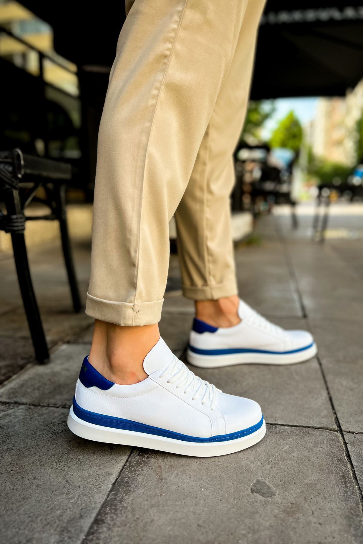 MN979 - Santoni GBT Spor Erkek Ayakkabı BEYAZ/MAVI