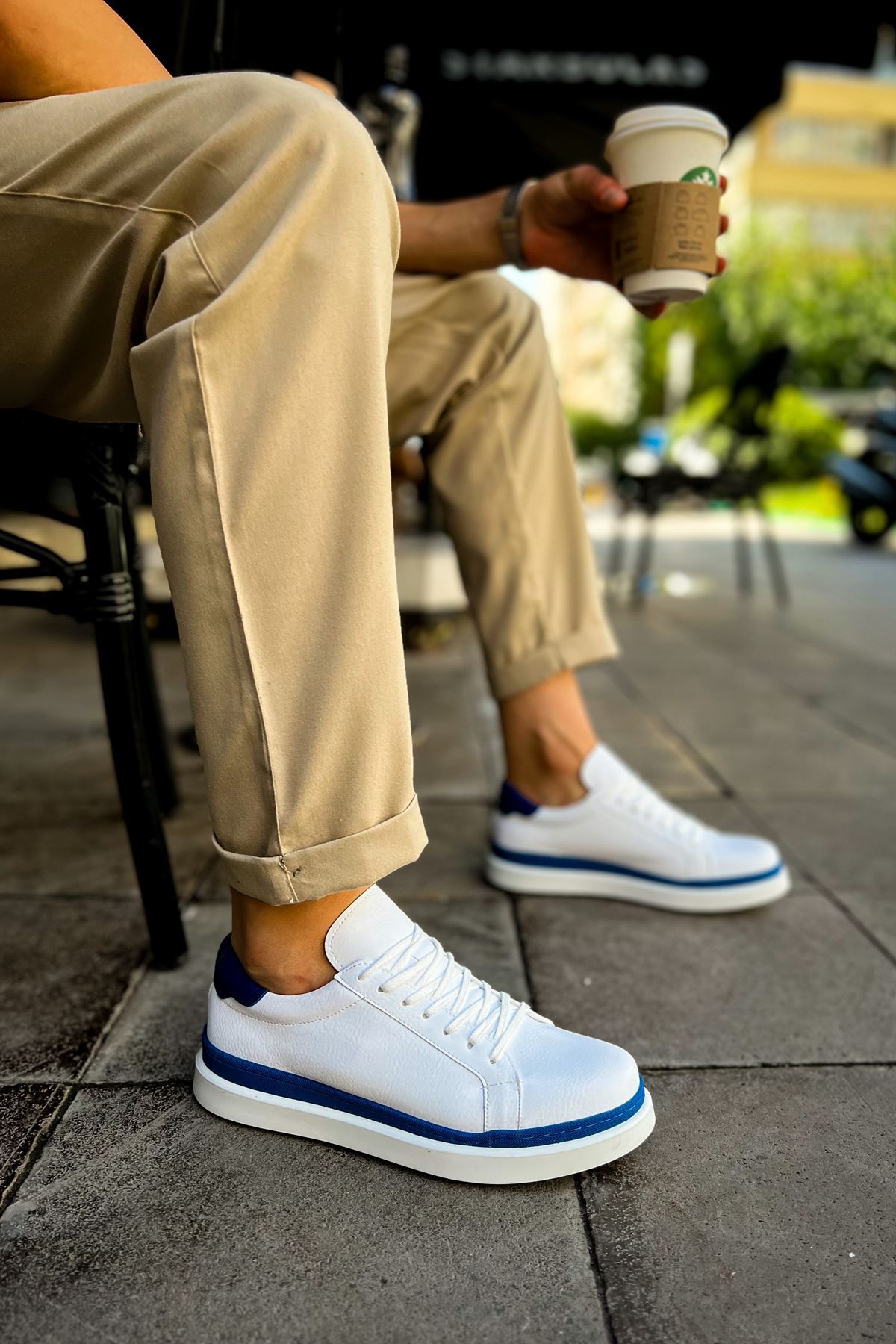 MN979 - Santoni GBT Spor Erkek Ayakkabı BEYAZ/MAVI