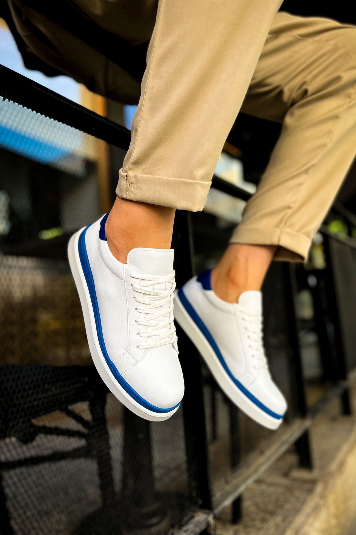 MN979 - Santoni GBT Spor Erkek Ayakkabı BEYAZ/MAVI
