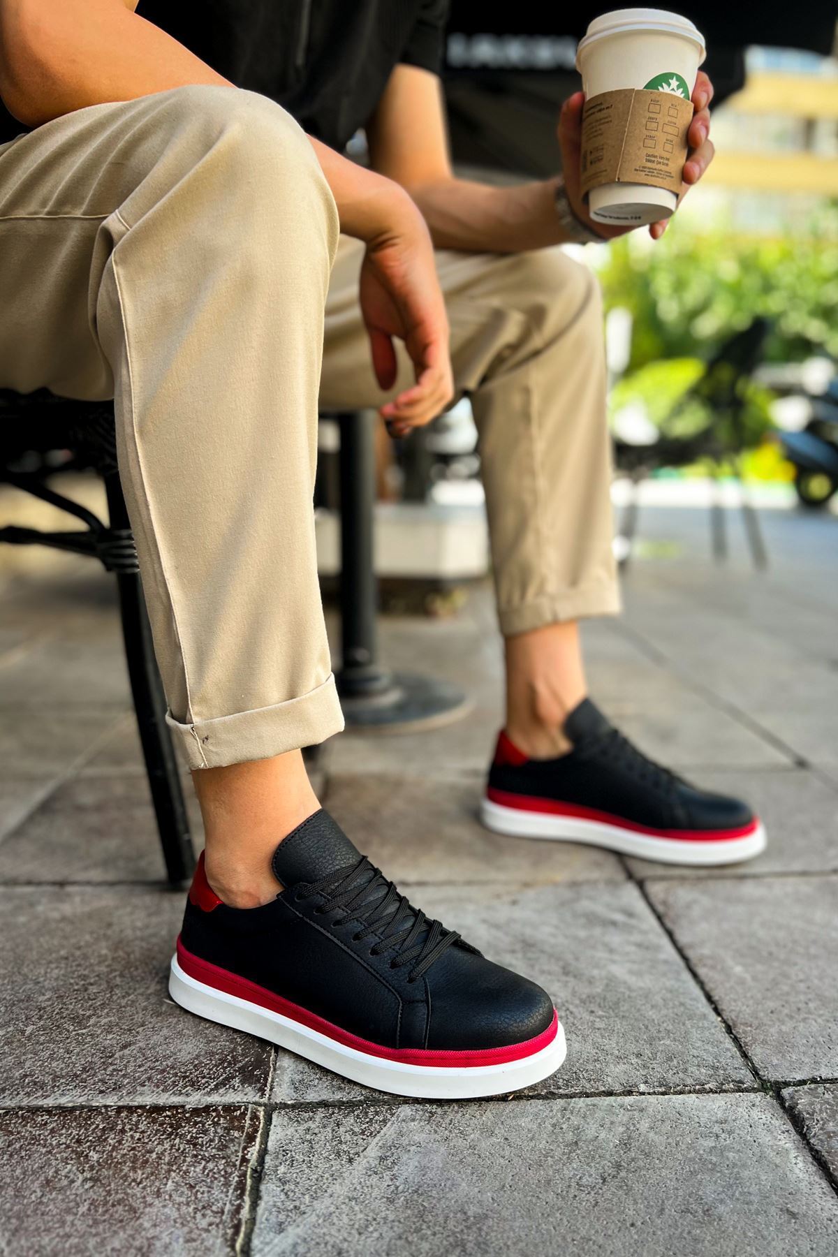 MN979 - Santoni GBT Spor Erkek Ayakkabı SIYAH/KIRMIZI