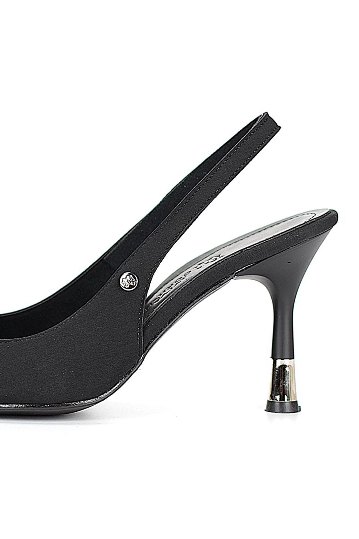 Fiore Ayakkabı Biana  Esnek Yumuşak Kaymaz Taban (8 cm) Siyah Süet Açık Lastikli Kadın Topuklu Ayakkabı