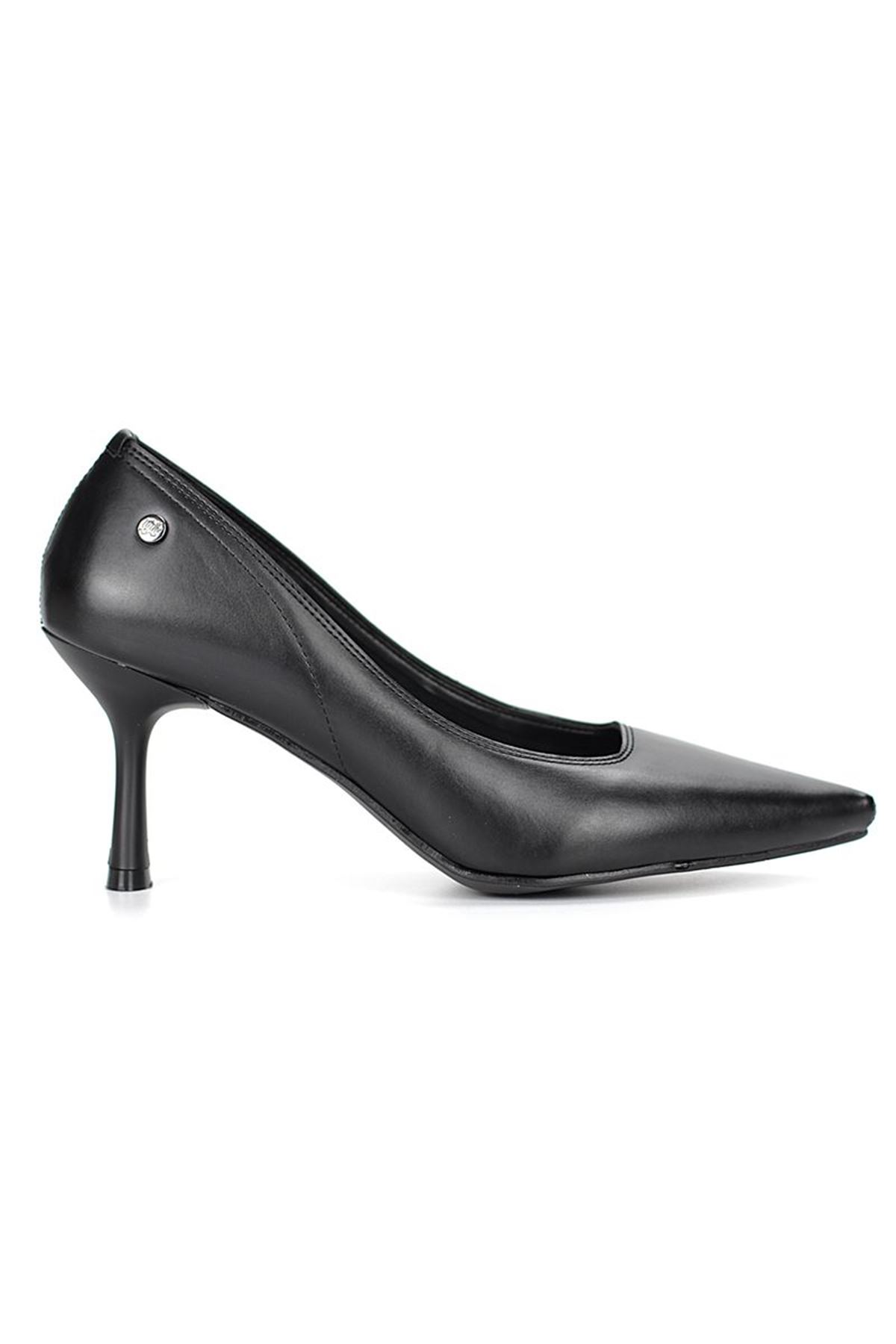 Fiore Ayakkabı Ayça Esnek Yumuşak Kaymaz Taban (7 cm) Siyah Cilt Kadın Topuklu Ayakkabı
