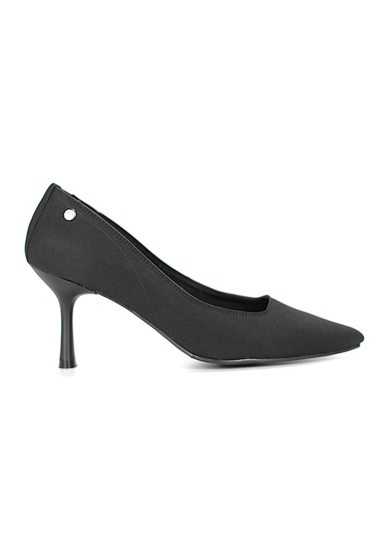 Fiore Ayakkabı Ayça Esnek Yumuşak Kaymaz Taban (7 cm) Siyah Süet Kadın Topuklu Ayakkabı
