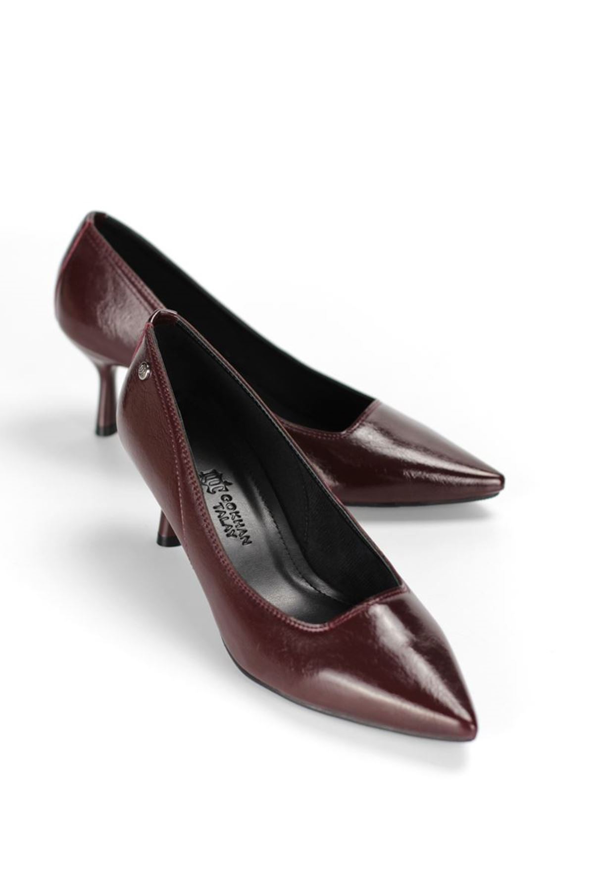 Fiore Ayakkabı Zelia Esnek Yumuşak Kaymaz Taban (4 cm) Bordo Rugan Kadın Topuklu Ayakkabı