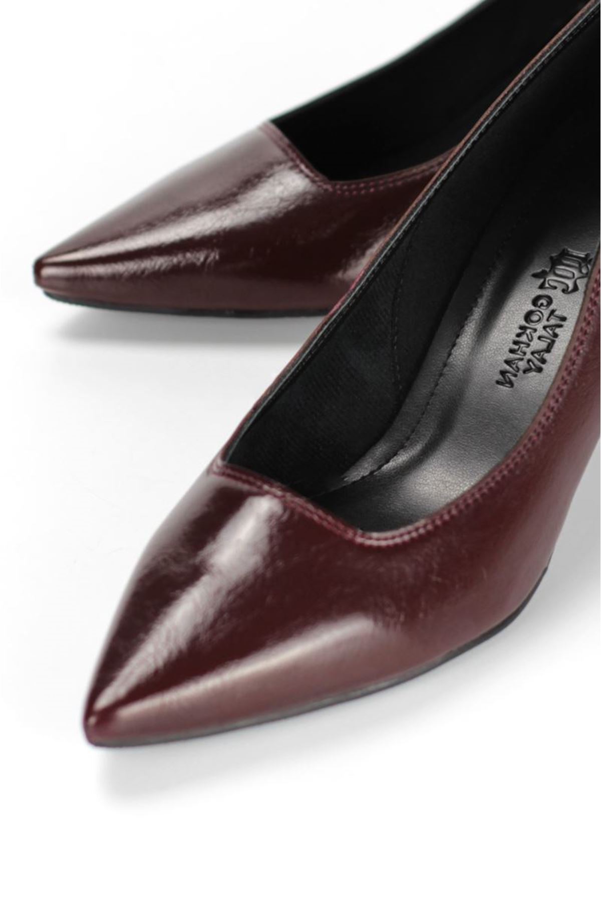 Fiore Ayakkabı Zelia Esnek Yumuşak Kaymaz Taban (4 cm) Bordo Rugan Kadın Topuklu Ayakkabı