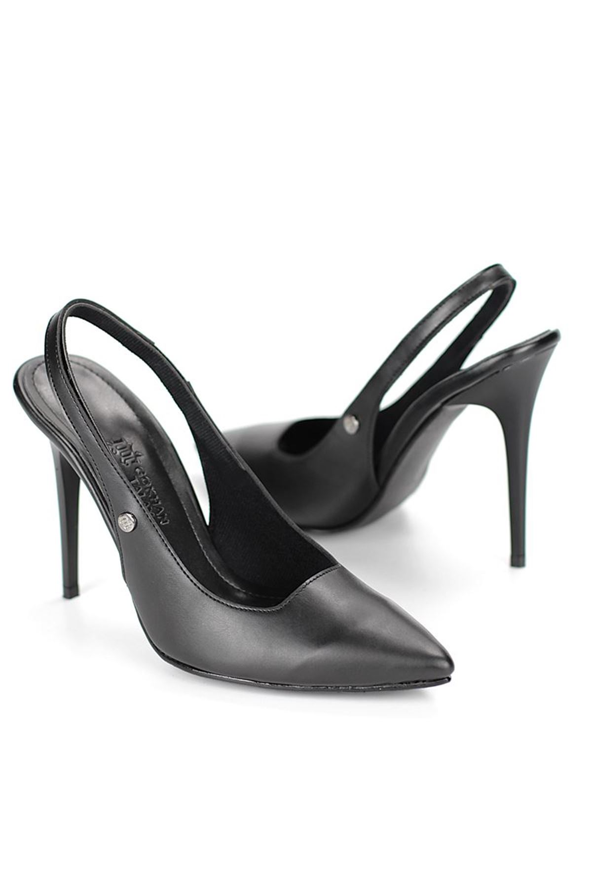 Fiore Ayakkabı Zerina Siyah Cilt Esnek Yumuşak Kaymaz Taban İnce Topuklu (11cm) Kadın Stiletto