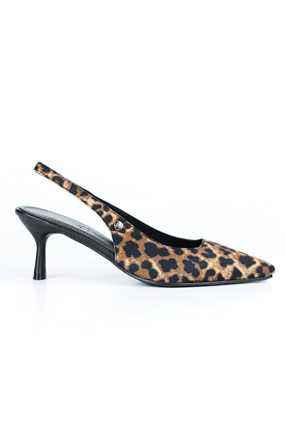 Fiore Ayakkabı Magnolia Esnek Yumuşak Kaymaz Taban (4 cm) Leopar Açık Lastikli Kadın Topuklu Ayakkabı