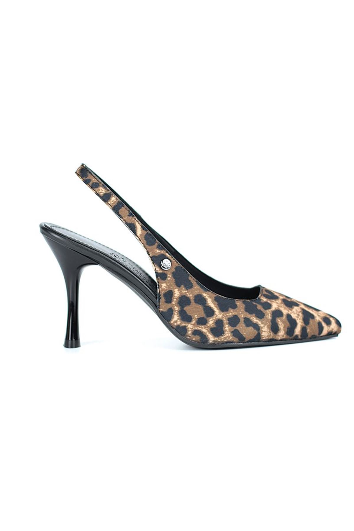 Fiore Ayakkabı Lavender Esnek Yumuşak Kaymaz Taban (6-8 cm) Leopar Açık Lastikli Kadın Topuklu Ayakkabı