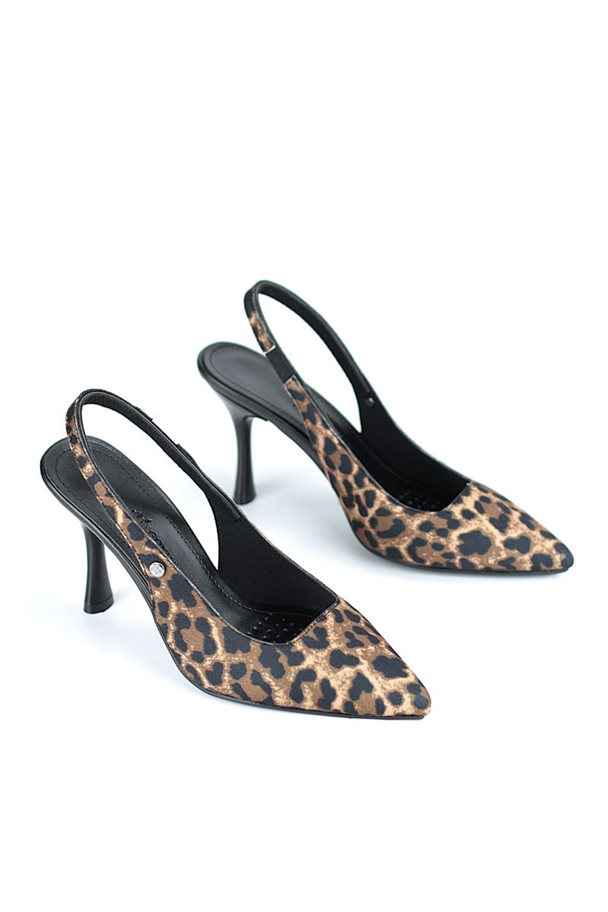 Fiore Ayakkabı Lavender Esnek Yumuşak Kaymaz Taban (6-8 cm) Leopar Açık Lastikli Kadın Topuklu Ayakkabı