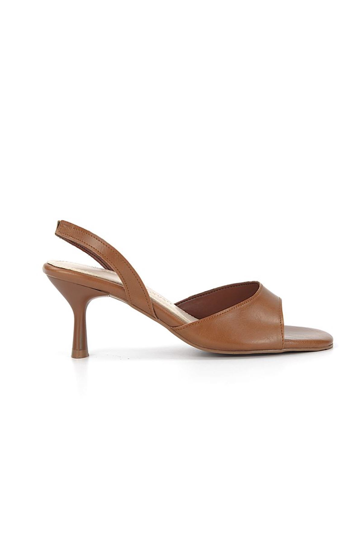 Fiore Ayakkabı Elira Esnek Yumuşak Kaymaz Taban (4 cm) Karamel Cilt Kadın Topuklu Ayakkabı