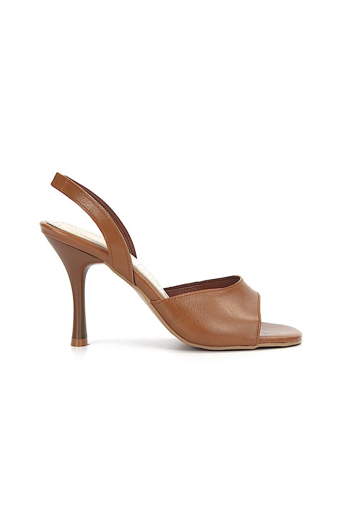 Fiore Ayakkabı Viona Esnek Yumuşak Kaymaz Taban (8 cm) Karamel Cilt Kadın Topuklu Ayakkabı