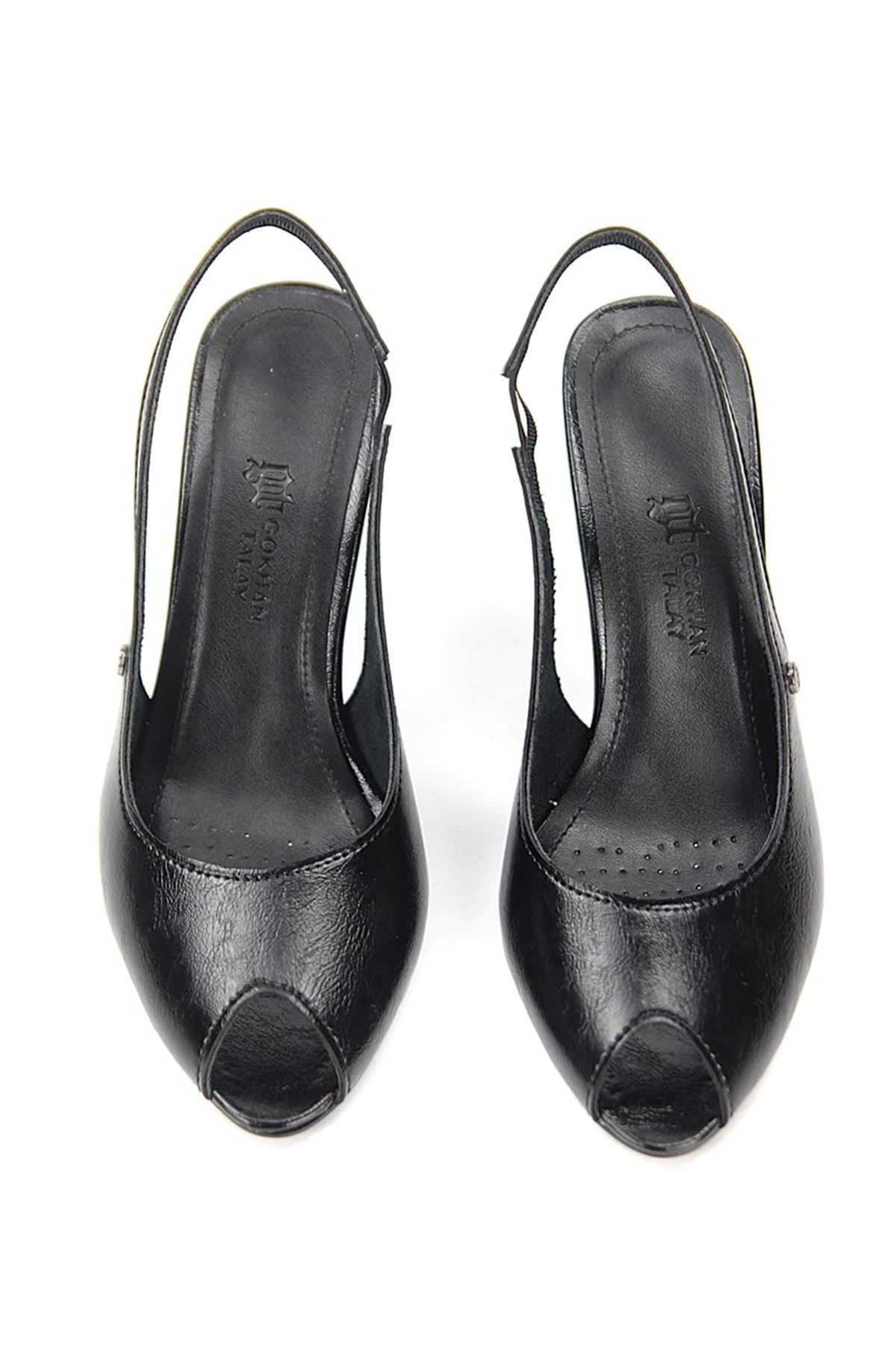 Gökhan Talay Nivra Peep Toe Fındık Burun (8 cm) Siyah Rugan Kadın Topuklu Ayakkabı