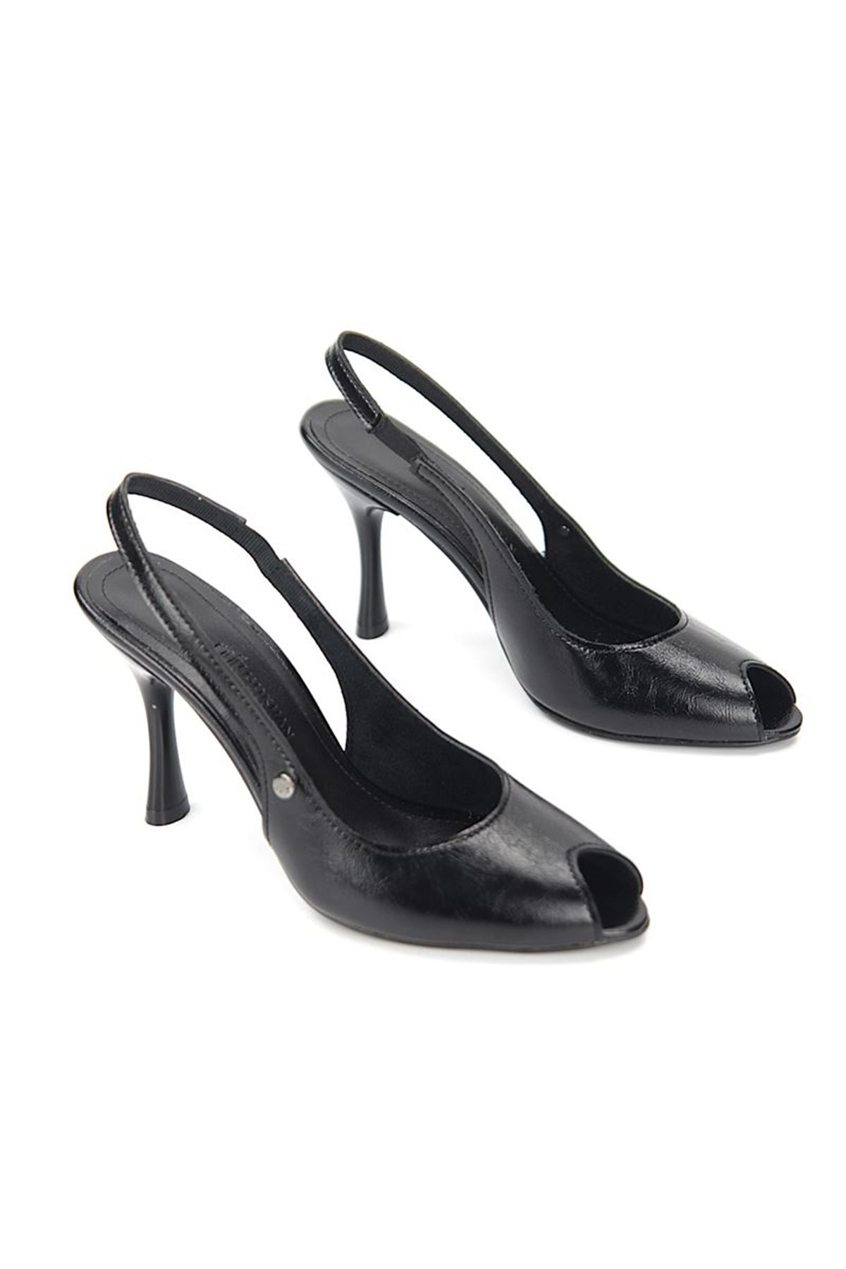 Gökhan Talay Nivra Peep Toe Fındık Burun (8 cm) Siyah Rugan Kadın Topuklu Ayakkabı
