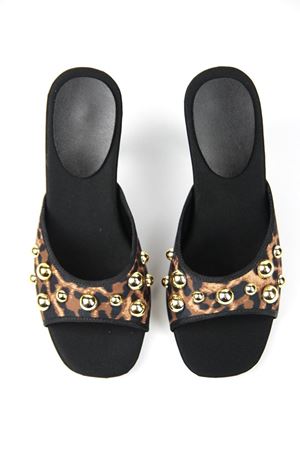 Fiore Ayakkabı Havanna Kadın Gümüş Trok Taş Detaylı Leopar Desenli Orta Topuklu (8 cm) Topuklu Terlik