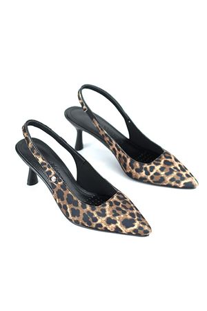 Fiore Ayakkabı Magnolia Esnek Yumuşak Kaymaz Taban (4 cm) Leopar Açık Lastikli Kadın Topuklu Ayakkabı