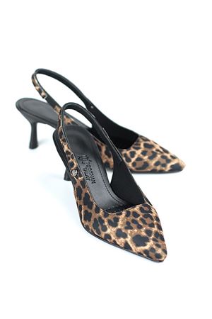 Gökhan Talay Magnolia Esnek Yumuşak Kaymaz Taban (4 cm) Leopar Açık Lastikli Kadın Topuklu Ayakkabı