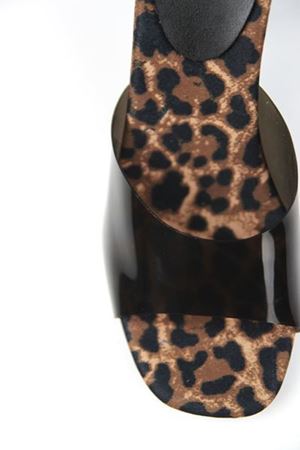 Fiore Ayakkabı Hannah Kadın Leopar Desen Tabanlı Siyah Şeffaf Şeritli Orta Topuklu (8 CM) Topuklu Terlik