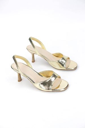 Fiore Ayakkabı Elira Esnek Yumuşak Kaymaz Taban (4 cm) Dore Metalik Kadın Topuklu Ayakkabı