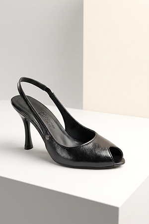 Fiore Ayakkabı Nivra Peep Toe Fındık Burun (8 cm) Siyah Rugan Kadın Topuklu Ayakkabı