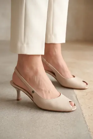Calvera Peep Toe Bej Fındık Burun Kadın (4/6 cm) Topuklu Ayakkabı
