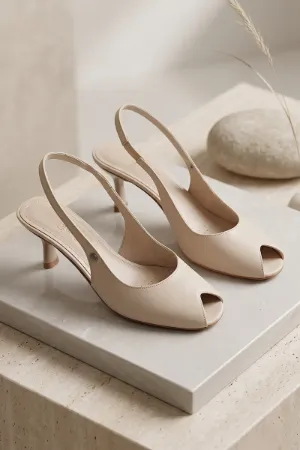 Calvera Peep Toe Bej Fındık Burun Kadın (4/6 cm) Topuklu Ayakkabı