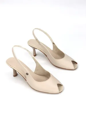 Calvera Peep Toe Bej Fındık Burun Kadın (4/6 cm) Topuklu Ayakkabı