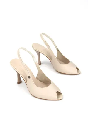 Nivra Peep Toe Bej Fındık Burun Zarif İnce Topuklu (8 cm) Kadın Ayakkabı