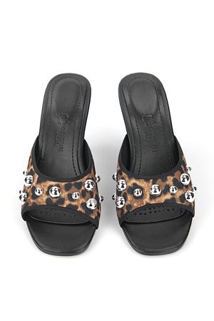 Havanna Kadın Gümüş Trok Taş Detaylı Leopar Desenli Orta Topuklu (8 cm) Topuklu Terlik