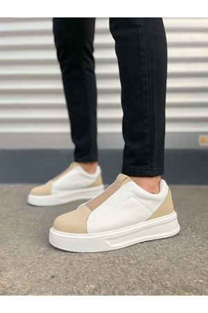 JY007 Alba Bağcıksız Süet Cilt Erkek Günlük Sneaker Ayakkabı SCBT Bej/Beyaz