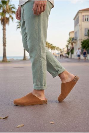 JY0556 Ravn Bağcıksız Hakiki Süet Deri Erkek Günlük Mantar Taban Loafer Klasik Ayakkabı HDMT - Taba