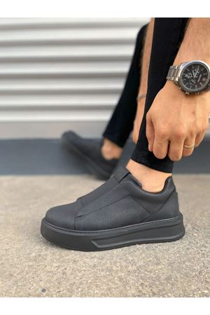 JY007 Alba Bağcıksız Cilt Erkek Günlük Sneaker Ayakkabı CST Siyah