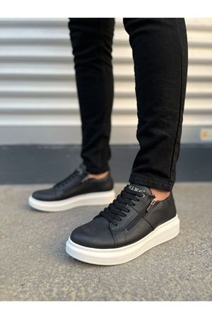 JY155 Warrior Bağcıklı ve Fermuarlı Cilt Erkek Günlük Sneaker Ayakkabı CBT - Siyah