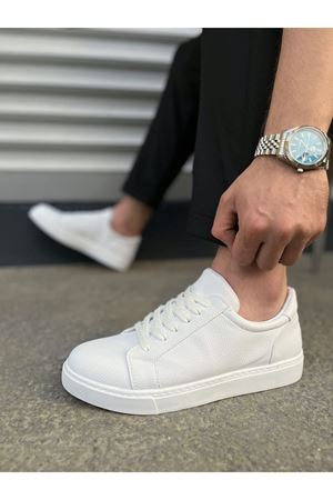 JY165 Elite Bağcıklı Cilt Erkek Günlük Sneaker Ayakkabı CBT - Beyaz