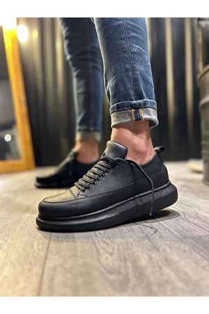 JY914 Drake Bağcıklı Cilt Erkek Günlük Sneaker Ayakkabı CST Siyah