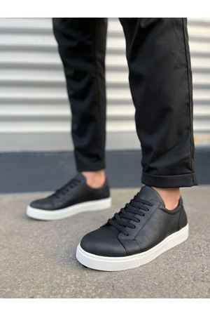 JY165 Elite Bağcıklı Cilt Erkek Günlük Sneaker Ayakkabı CBT - Siyah