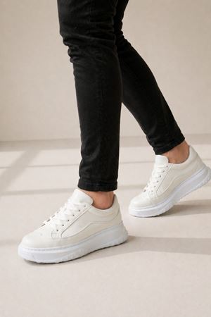 JY507 Dara Bağcıklı Cilt Erkek Günlük Sneaker Ayakkabı CBT Beyaz