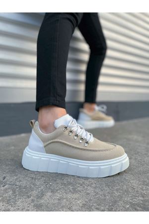 JY010 Cloud Bağcıklı Süet Erkek Günlük Sneaker Ayakkabı SBT - Krem/Beyaz
