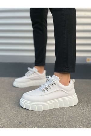 JY010 Cloud Bağcıklı Cilt Erkek Günlük Sneaker Ayakkabı CBT - Beyaz