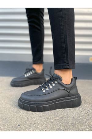 JY010 Cloud Bağcıklı Cilt Erkek Günlük Sneaker Ayakkabı CST - Siyah