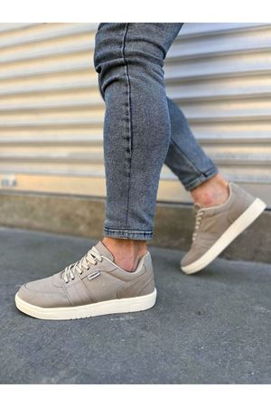 JY0118 REX Bağcıklı Keten Kumaş Erkek Günlük Sneaker Ayakkabı KKT - Bej
