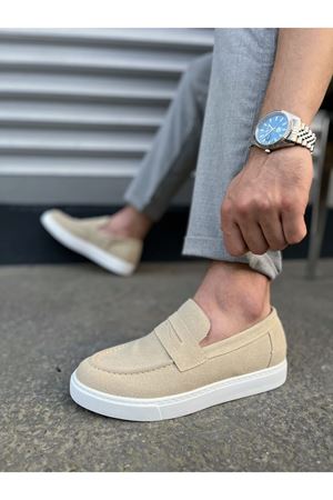 JY180 Estilo X Bağcıksız Süet Erkek Günlük Spor Klasik Ayakkabı SBT - Krem