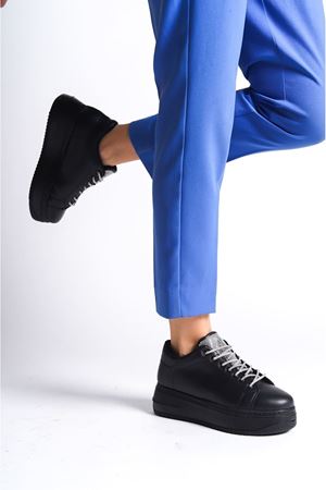 DELLA Bağcıklı Ortopedik Taban Taşlı Kadın Sneaker Spor Ayakkabı CST - Siyah