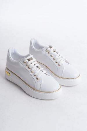 MINA Bağcıklı Ortopedik Taban Kadın Sneaker Spor Ayakkabı CBT - Beyaz/Altın