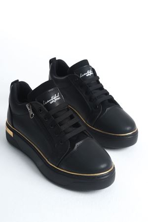 DINA Bağcıklı Fermuarlı Ortopedik Taban Kadın Sneaker Spor Ayakkabı CST - Siyah/Altın