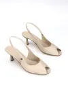 Calvera Peep Toe Bej Fındık Burun Kadın (4/6 cm) Topuklu Ayakkabı
