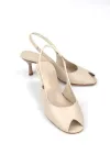 Calvera Peep Toe Bej Fındık Burun Kadın (4/6 cm) Topuklu Ayakkabı