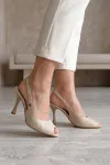 Nivra Peep Toe Bej Fındık Burun Zarif İnce Topuklu (8 cm) Kadın Ayakkabı